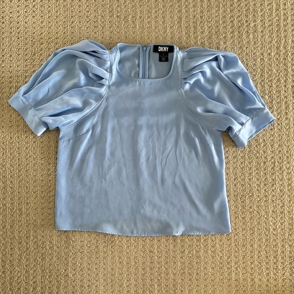 DKNY Light Blue Satin Puff Sleeve Blouse - Picture 2 of 5